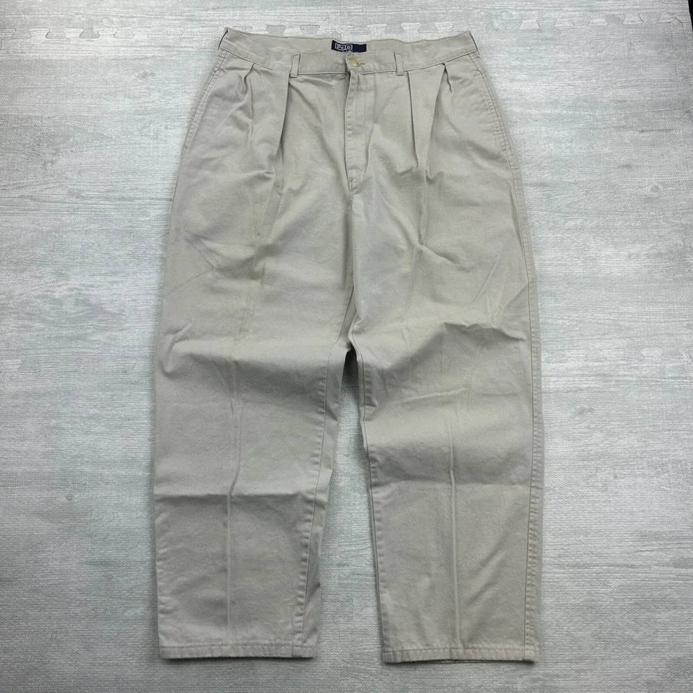 Vintage 90s Polo Ralph Lauren Pants Size 36x32 Tan Chino Casual Golf‎ Boho
